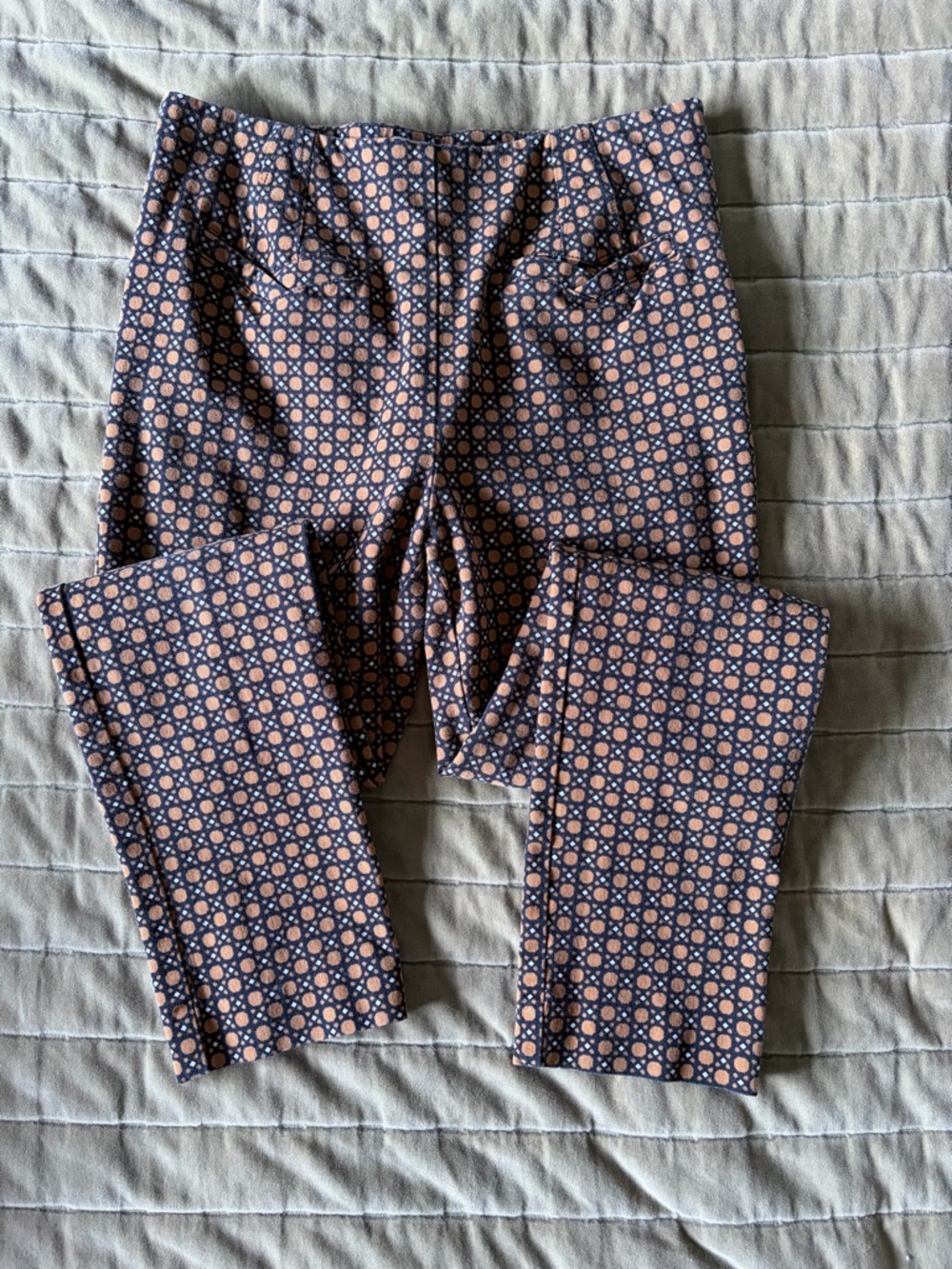Anthropologie Womens 4 Dress Pants Geometric Slim Straight Mid Rise AnkleStretch